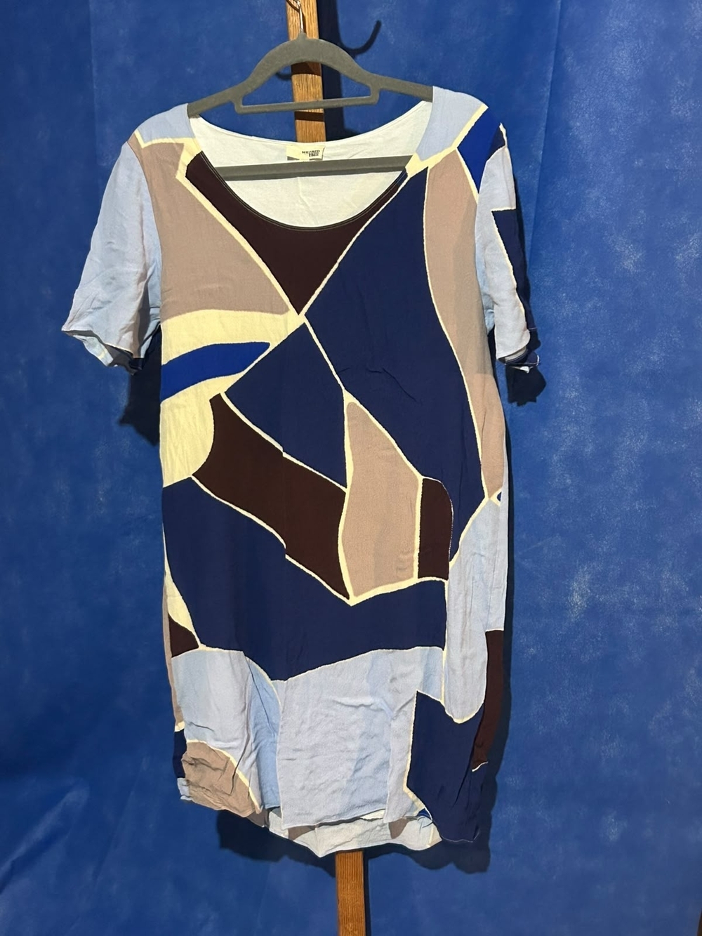 Wilfred Abstract Colorblock Midi Dress in Navy, Tan, Black